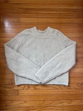 Isalis Cozy Crewneck Chunky Oversized Knit Sweater - Cream - Size S